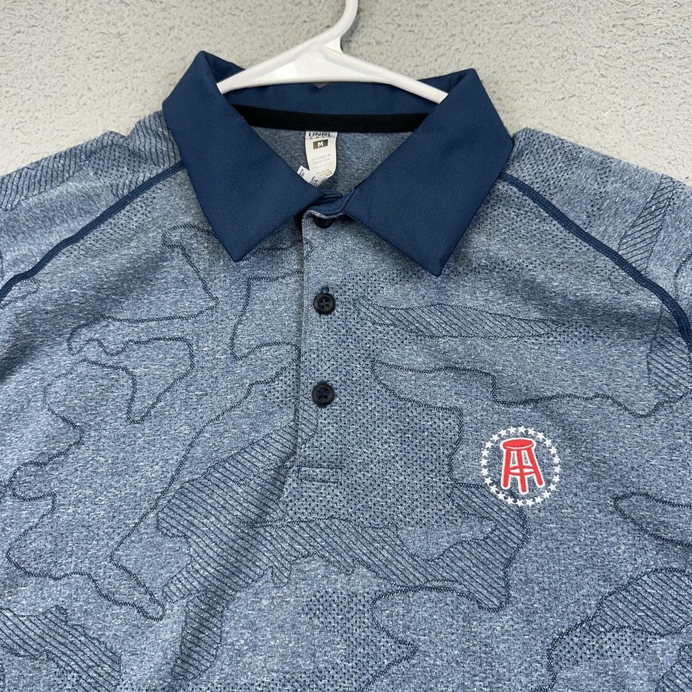 UNRL Golf Polo Shirt Mens Medium Blue Camo Barstool‎ Sports Performance Stretch